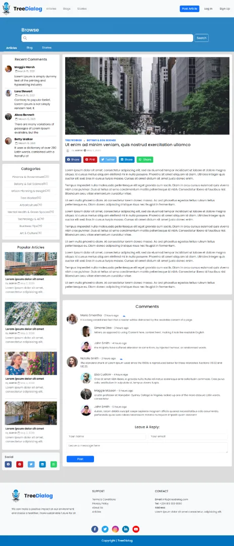 Treedailog blog post listing landing page